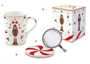 Tazza in porcellana e coperchio con infusiera in metallo Nutcracker Twist