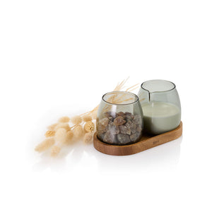 Set lattiera e zuccheriera in vetro con base in acacia Yuna AdHoc