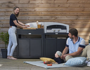 Cucina per esterno 2 elementi in linea top acciaio nero Le Marquier