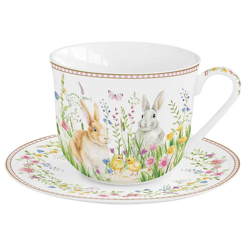 Tazza in porcellana da colazione 400 ml con piatto Happy Easter Easy Life