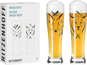 Confezione 2 bicchieri da birra BRAUCHZEIT #23,#24 "Lince e Volpe" RITZENHOFF