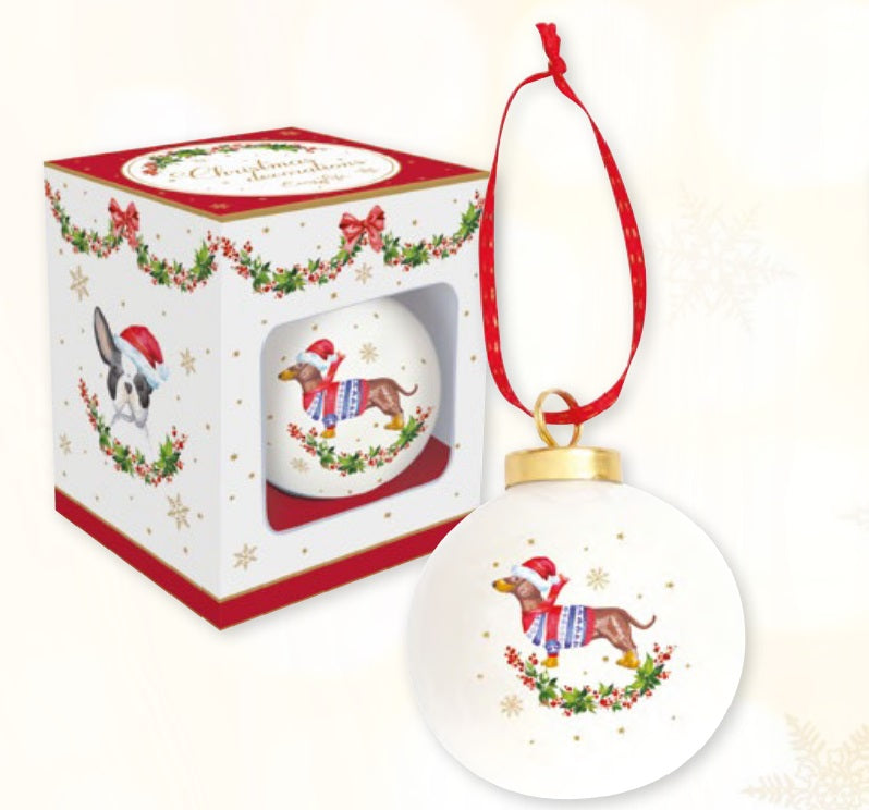 Pallina di Natale in ceramica con Bassotto con confezione CHRISTMAS DOG