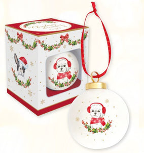 Pallina di Natale in ceramica con cane Bolognese con confezione CHRISTMAS DOG