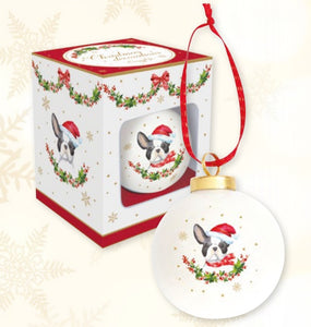 Pallina di Natale in ceramica con bulldog francese con confezione CHRISTMAS DOG