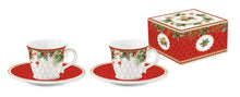 Carica l&#39;immagine nel visualizzatore di Gallery, Set 2 tazzine espresso con piattino in porcellana in confezione regalo CHRISTMAS BERRIES
