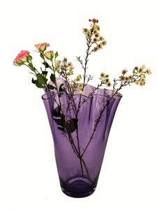 Vaso fiori in vetro a fazzoletto soffiato a mano Viola