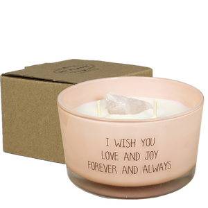 Candela di soia MyFlame 11x6 con cristallo di quarzo rosa -  Love And Joy