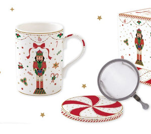 Tazza in porcellana e coperchio con infusiera in metallo Nutcracker Twist