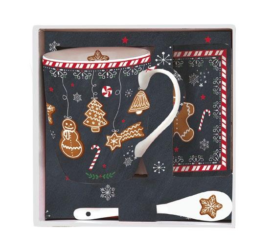 Tazza porcellana con cucchiaino e sottobicchiere  in scatola regalo Gingerbread